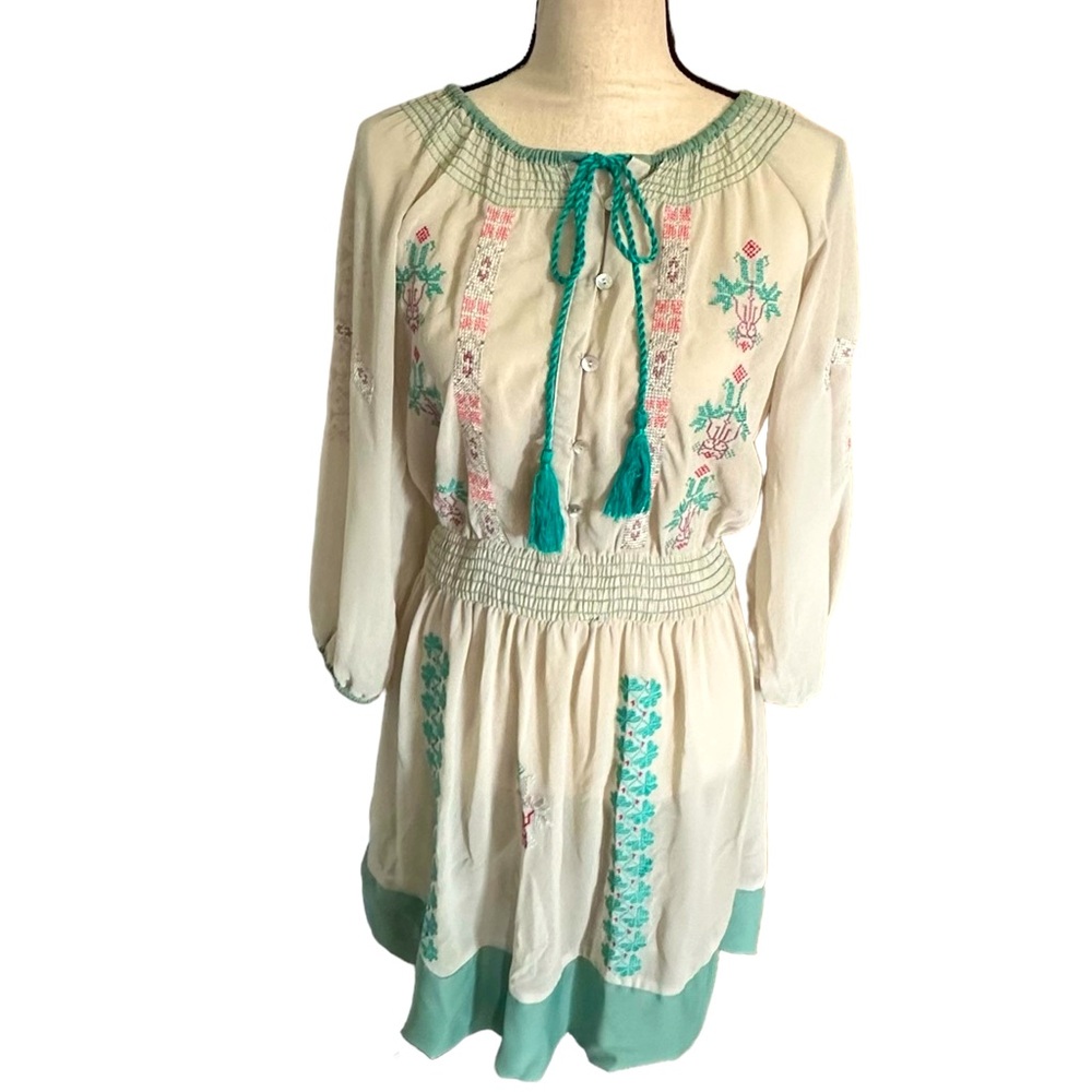 Freeway Size S Cottagecore Clover Cute Sheer Folky Dress EUC